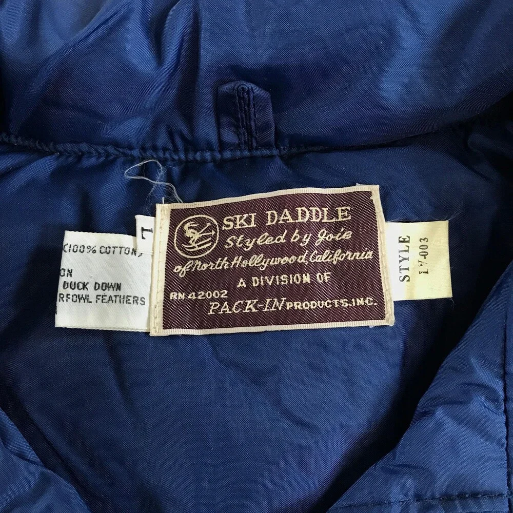 Vintage Ski Daddle Vest Mens Large Blue Corduroy Down Puffer Western Snap Front